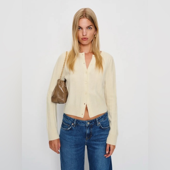 NWT Reformation Hannah Crew Cardigan in Lemon Icing - Picture 5 of 11